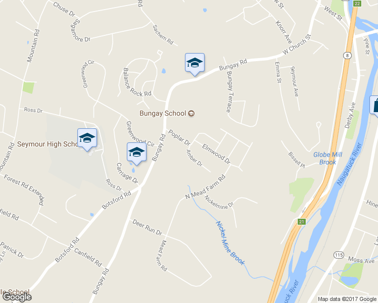 map of restaurants, bars, coffee shops, grocery stores, and more near 19 Amber Drive in Seymour