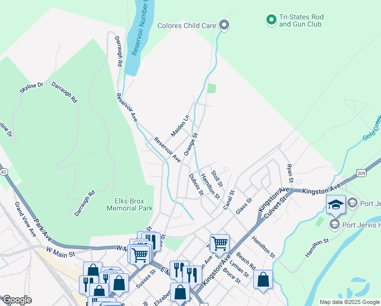 map of restaurants, bars, coffee shops, grocery stores, and more near 11 Charles Street in Port Jervis
