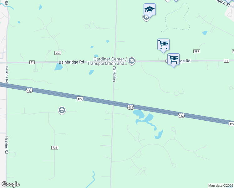 map of restaurants, bars, coffee shops, grocery stores, and more near 17813 Snyder Road in Chagrin Falls
