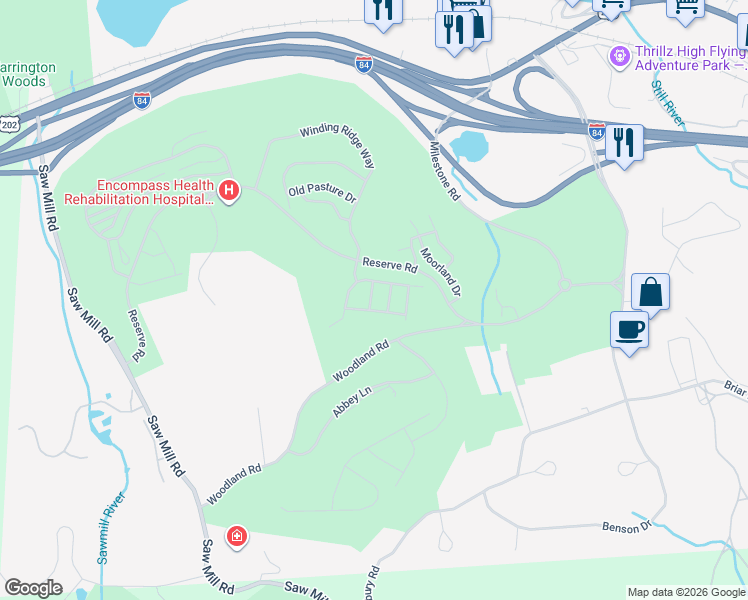 map of restaurants, bars, coffee shops, grocery stores, and more near 11 East Cross Trail in Danbury