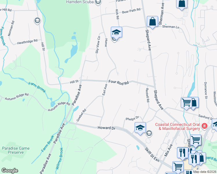 map of restaurants, bars, coffee shops, grocery stores, and more near 18 Earl Avenue in Hamden