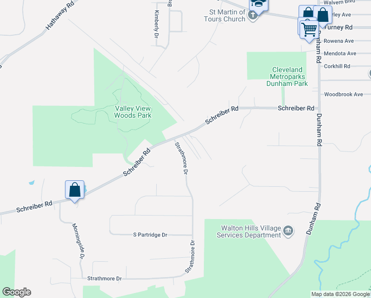 map of restaurants, bars, coffee shops, grocery stores, and more near 6555 Strathmore Drive in Valley View