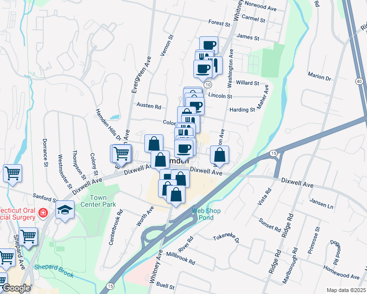 map of restaurants, bars, coffee shops, grocery stores, and more near in Hamden