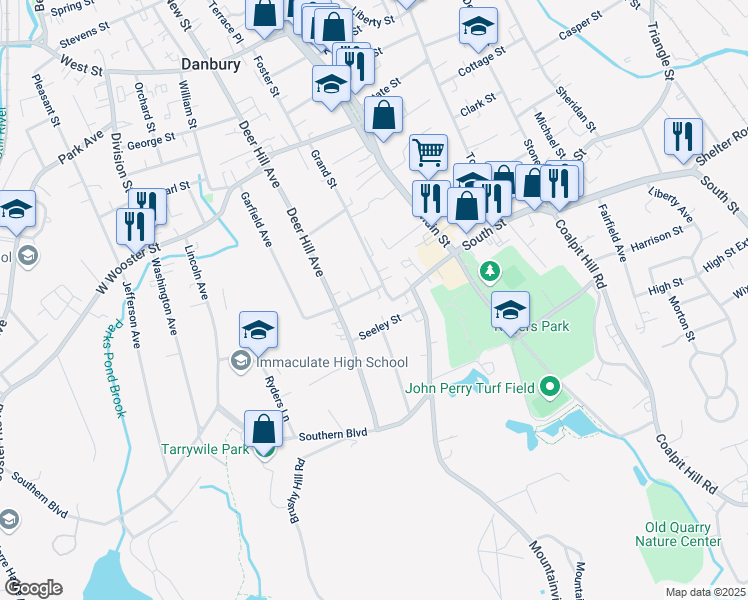 map of restaurants, bars, coffee shops, grocery stores, and more near 4 Wilson Street in Danbury