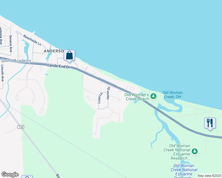 map of restaurants, bars, coffee shops, grocery stores, and more near 1720 Shearwater Circle West in Huron