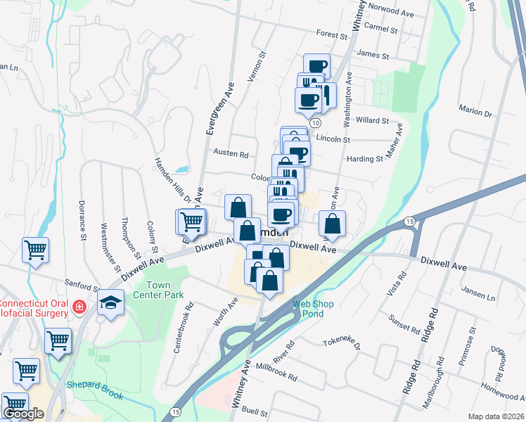 map of restaurants, bars, coffee shops, grocery stores, and more near 111 School Street in Hamden