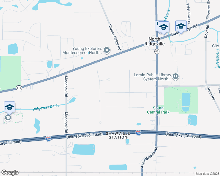 map of restaurants, bars, coffee shops, grocery stores, and more near 36510 Aurensen Road in North Ridgeville