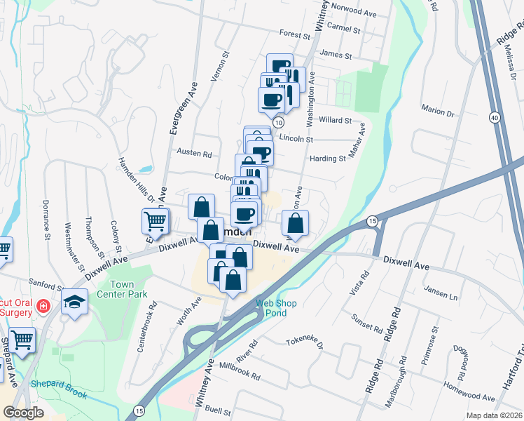 map of restaurants, bars, coffee shops, grocery stores, and more near 41 School Street in Hamden