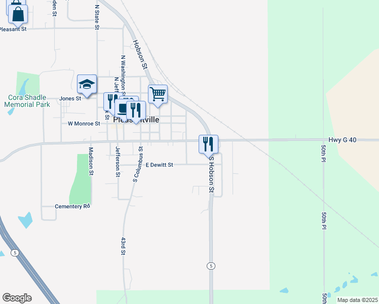 map of restaurants, bars, coffee shops, grocery stores, and more near 304 South Watkins Street in Pleasantville