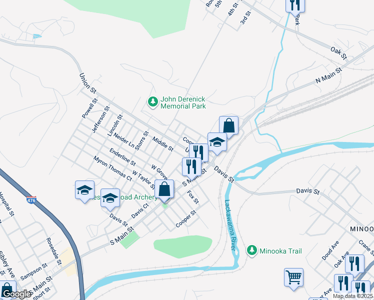 map of restaurants, bars, coffee shops, grocery stores, and more near 200 Union Street in Taylor