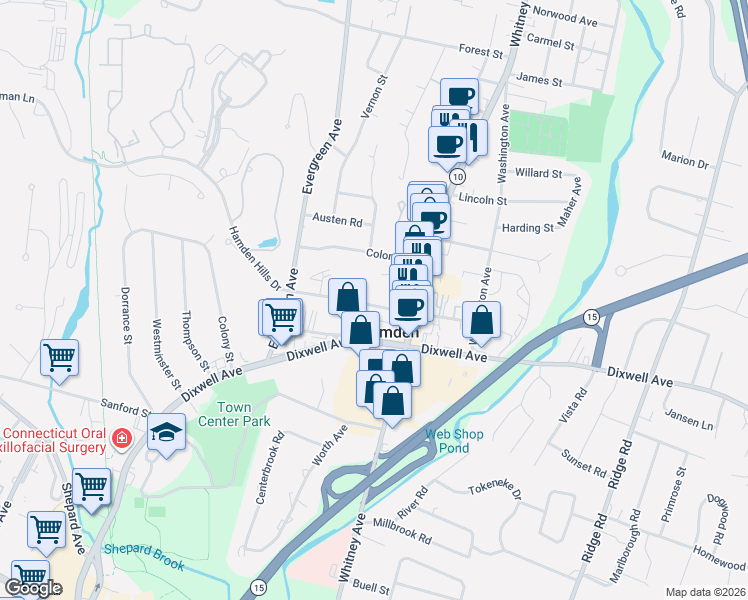 map of restaurants, bars, coffee shops, grocery stores, and more near 111 School Street in Hamden