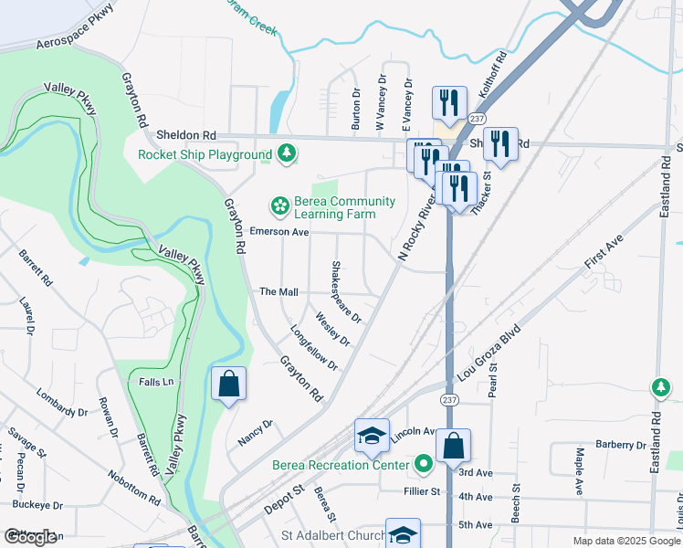 map of restaurants, bars, coffee shops, grocery stores, and more near 726 Shakespeare Drive in Berea