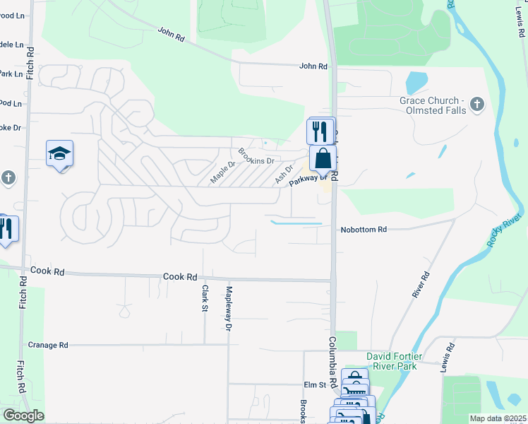map of restaurants, bars, coffee shops, grocery stores, and more near 24 Church Street in Cuyahoga County