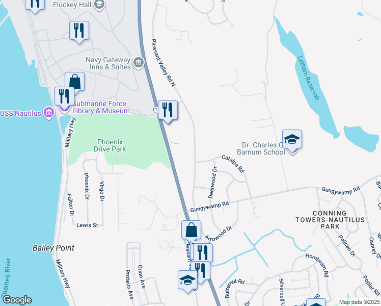 map of restaurants, bars, coffee shops, grocery stores, and more near 700 Pleasant Valley Road North in Groton
