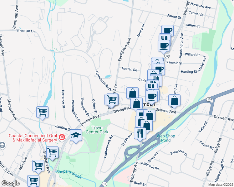 map of restaurants, bars, coffee shops, grocery stores, and more near 196 School Street in Hamden