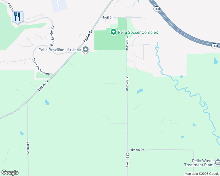 map of restaurants, bars, coffee shops, grocery stores, and more near 959 218th Avenue in Pella