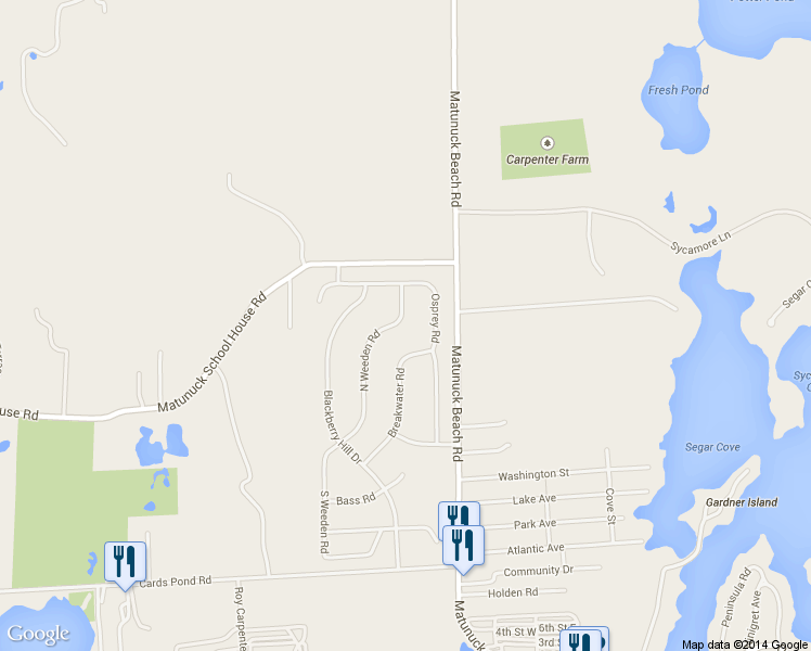 map of restaurants, bars, coffee shops, grocery stores, and more near 159 North Weeden Road in South Kingstown