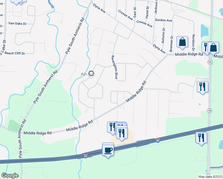 map of restaurants, bars, coffee shops, grocery stores, and more near 147 Ambleside Way in Amherst