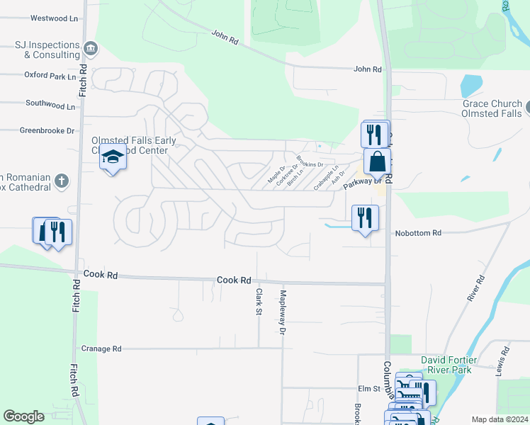 map of restaurants, bars, coffee shops, grocery stores, and more near 33 Sycamore Drive in Cuyahoga County