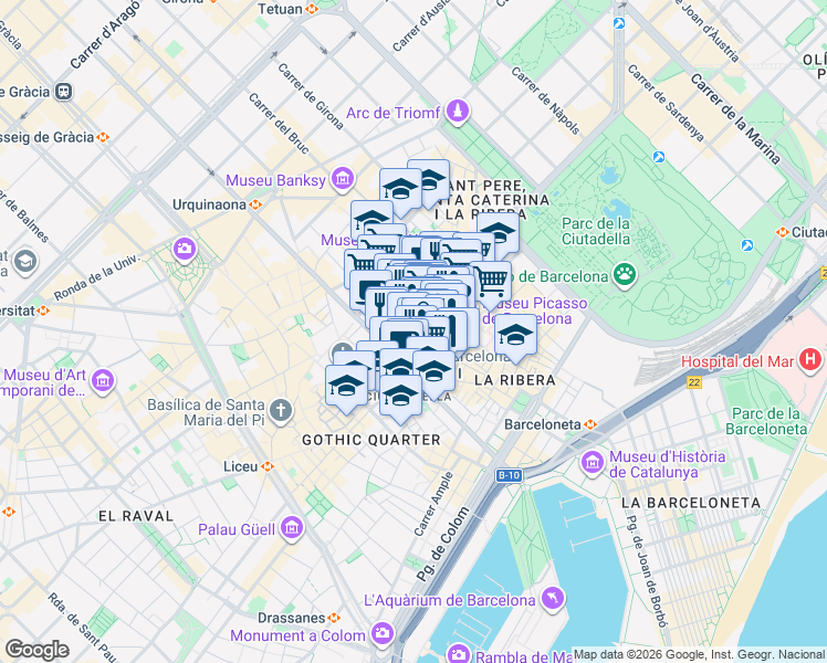 map of restaurants, bars, coffee shops, grocery stores, and more near in Barcelona