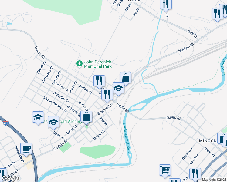 map of restaurants, bars, coffee shops, grocery stores, and more near 111 Church St in Taylor