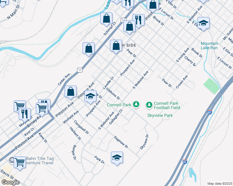 map of restaurants, bars, coffee shops, grocery stores, and more near 623 Gibbons Street in Scranton
