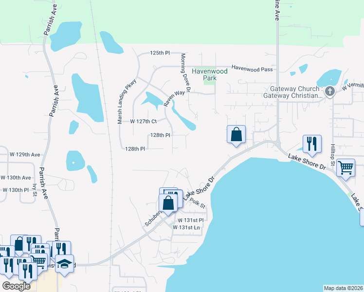 map of restaurants, bars, coffee shops, grocery stores, and more near 12812 Fawn Ct in Cedar Lake