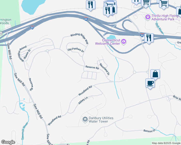 map of restaurants, bars, coffee shops, grocery stores, and more near 11 East Cross Trail in Danbury