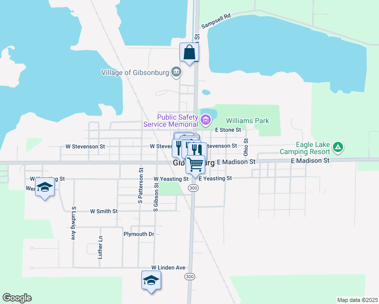 map of restaurants, bars, coffee shops, grocery stores, and more near in Gibsonburg