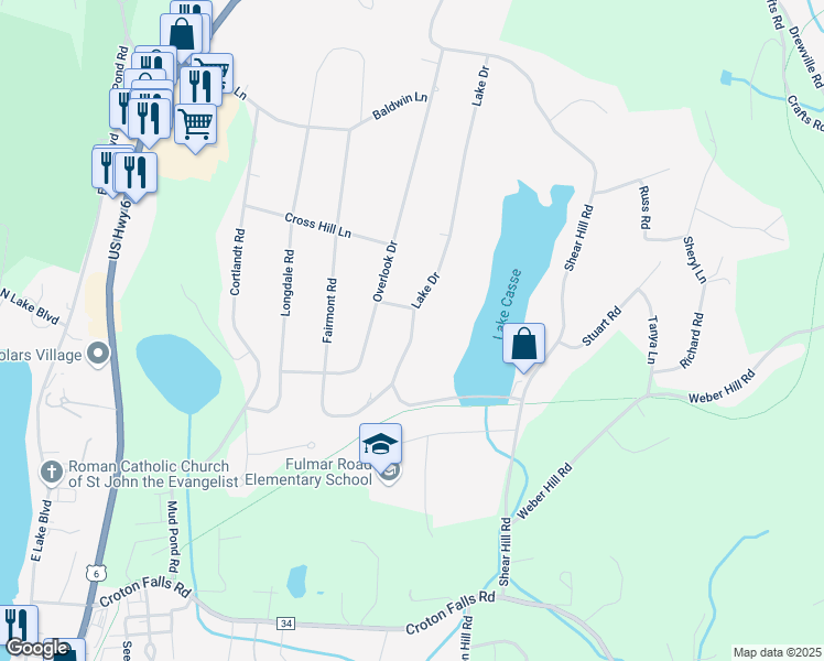 map of restaurants, bars, coffee shops, grocery stores, and more near 83 Lake Drive in Mahopac
