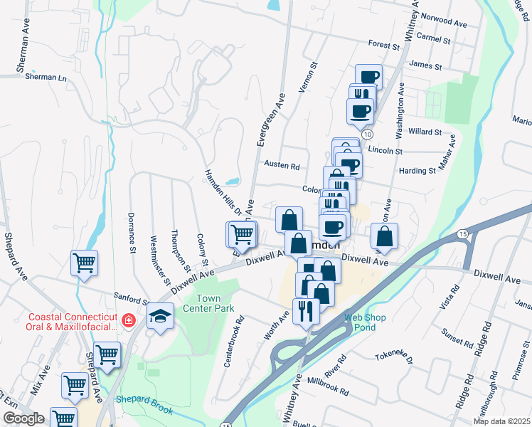 map of restaurants, bars, coffee shops, grocery stores, and more near 196 School Street in Hamden