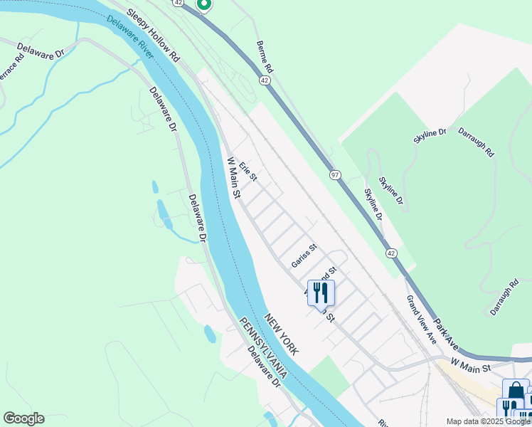 map of restaurants, bars, coffee shops, grocery stores, and more near 9 Willard Street in Port Jervis