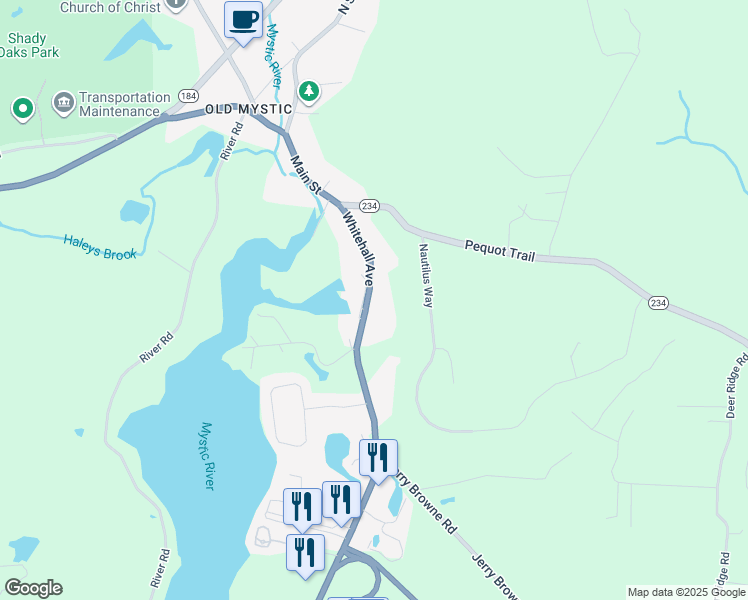 map of restaurants, bars, coffee shops, grocery stores, and more near 160 Whitehall Avenue in Stonington
