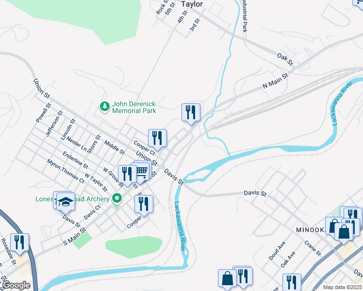 map of restaurants, bars, coffee shops, grocery stores, and more near 206 North Main Street in Taylor