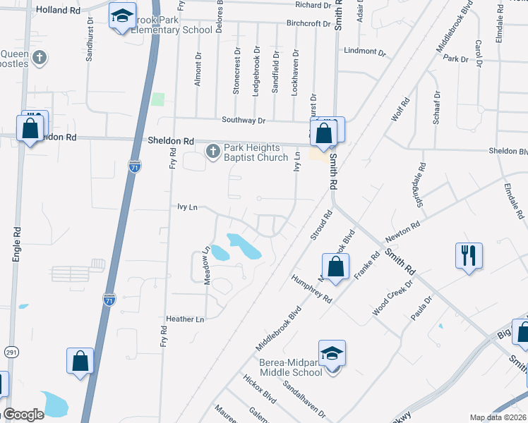 map of restaurants, bars, coffee shops, grocery stores, and more near 15738 Foxglove Lane in Middleburg Heights