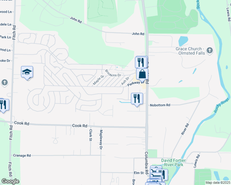 map of restaurants, bars, coffee shops, grocery stores, and more near 24 Church Street in Cuyahoga County