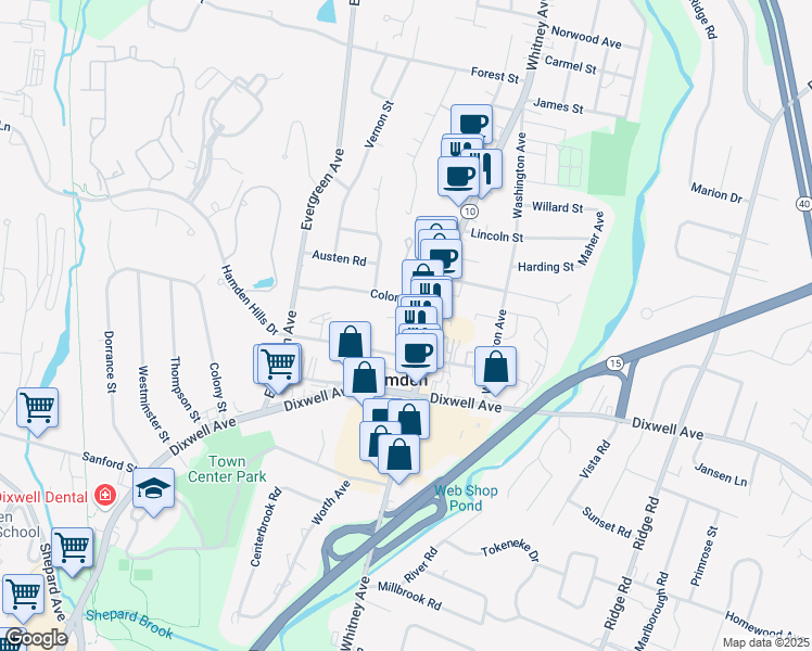 map of restaurants, bars, coffee shops, grocery stores, and more near in Hamden