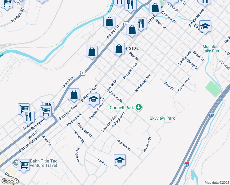 map of restaurants, bars, coffee shops, grocery stores, and more near 623 Gibbons Street in Scranton