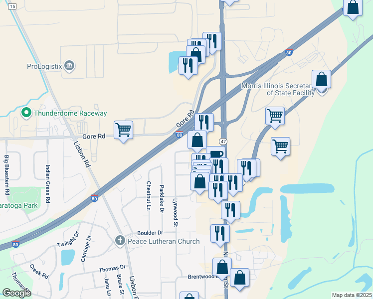 map of restaurants, bars, coffee shops, grocery stores, and more near 101 Sharon Drive in Morris