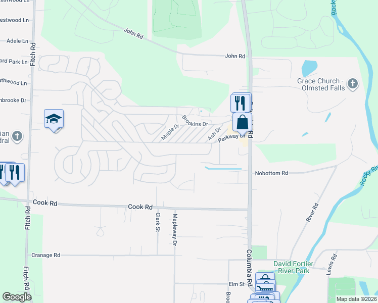 map of restaurants, bars, coffee shops, grocery stores, and more near 24 Church Street in Cuyahoga County