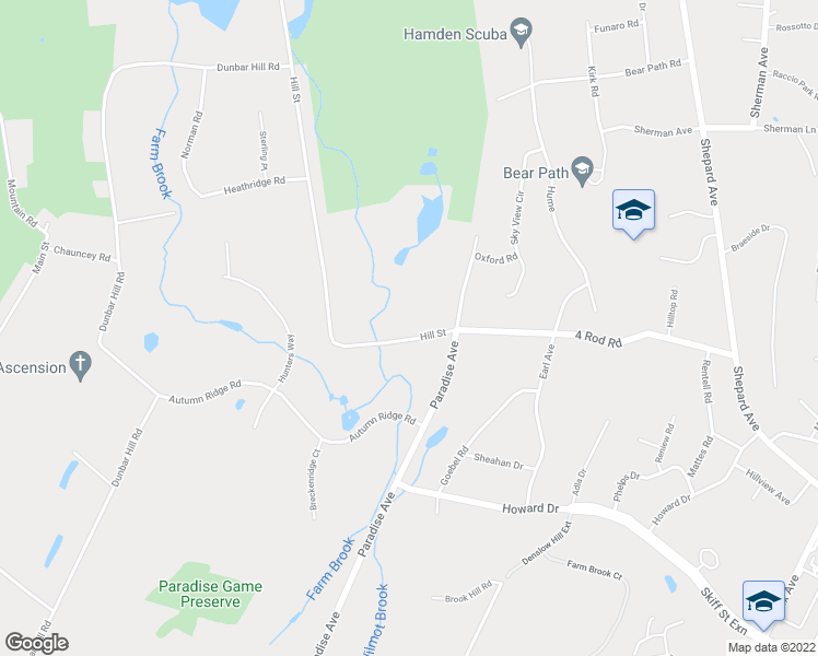 map of restaurants, bars, coffee shops, grocery stores, and more near 62 Hill Street in Hamden