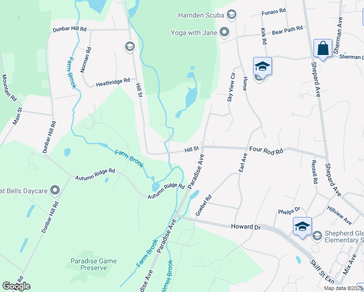 map of restaurants, bars, coffee shops, grocery stores, and more near 62 Hill Street in Hamden