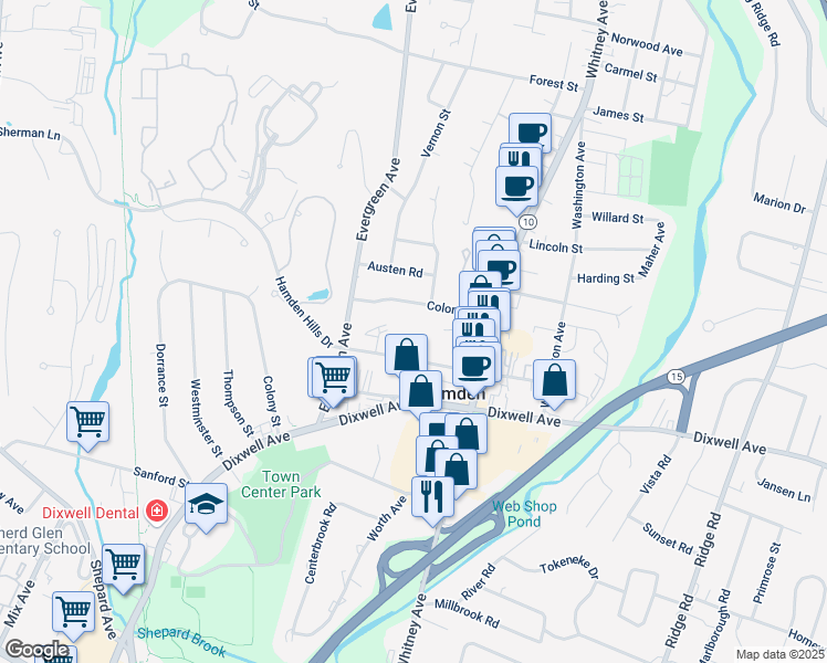 map of restaurants, bars, coffee shops, grocery stores, and more near 149 School Street in Hamden