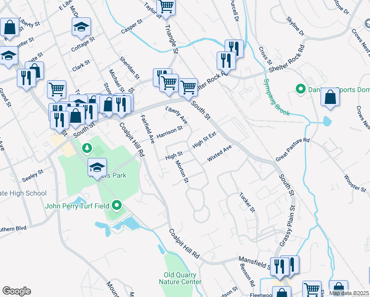 map of restaurants, bars, coffee shops, grocery stores, and more near 5 President Street in Danbury