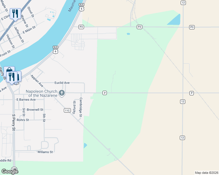 map of restaurants, bars, coffee shops, grocery stores, and more near 12564 County Road P in Napoleon