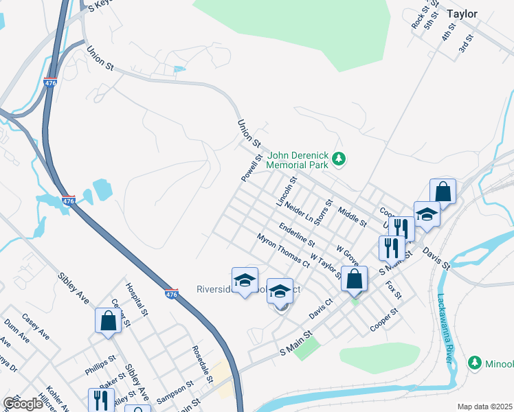 map of restaurants, bars, coffee shops, grocery stores, and more near 814 West Grove Street in Taylor