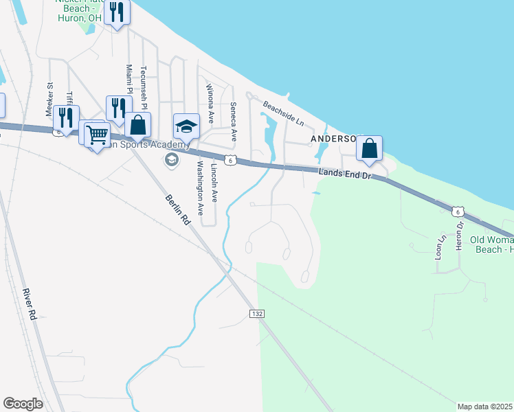 map of restaurants, bars, coffee shops, grocery stores, and more near 901 Falcon Circle in Huron