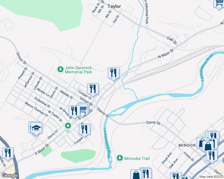 map of restaurants, bars, coffee shops, grocery stores, and more near 268 N Main St in Taylor