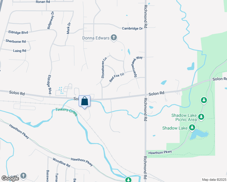 map of restaurants, bars, coffee shops, grocery stores, and more near 26343 Red Fox Tr in Bedford