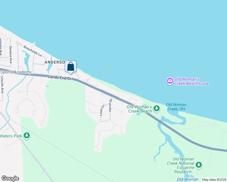 map of restaurants, bars, coffee shops, grocery stores, and more near 1707 Lands End Drive in Huron